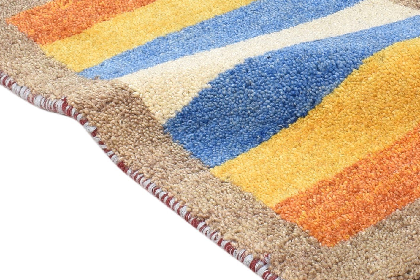 Wool Multi Color Rug 1X2 Southwestern Hand Knotted Gabbeh Striped Small Carpet 