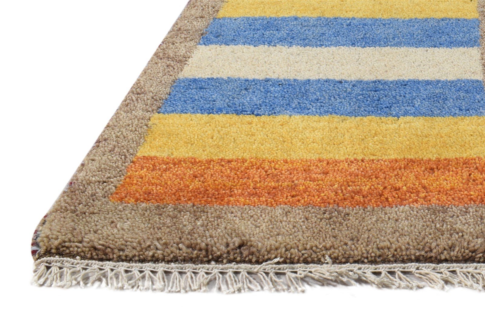 Wool Multi Color Rug 1X2 Southwestern Hand Knotted Gabbeh Striped Small Carpet 