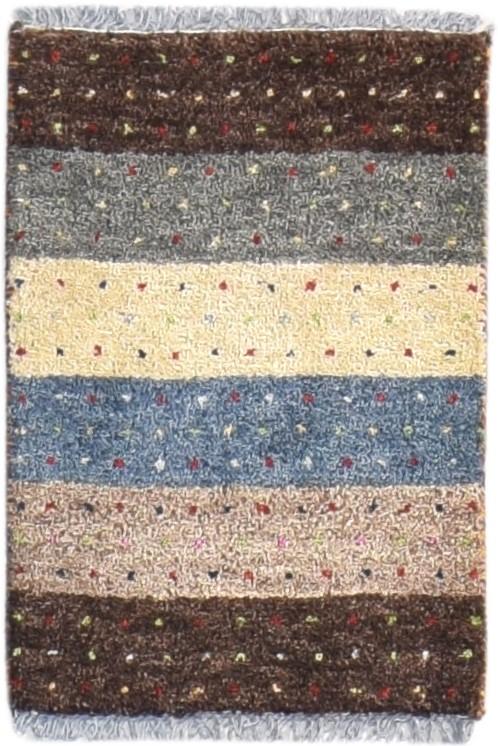 Hand Knotted Brown Wool Rug 1' X 2' Southwestern Gabbeh Striped Small Carpet 