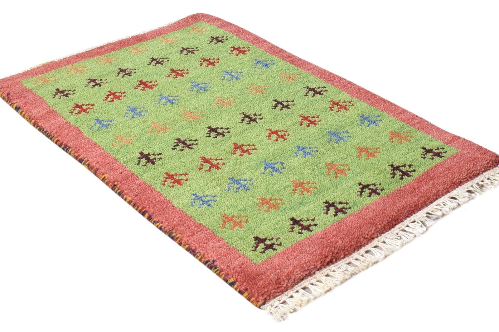 Wool Green Rug 1' X 2' Modern Hand Knotted French Floral Small Carpet 