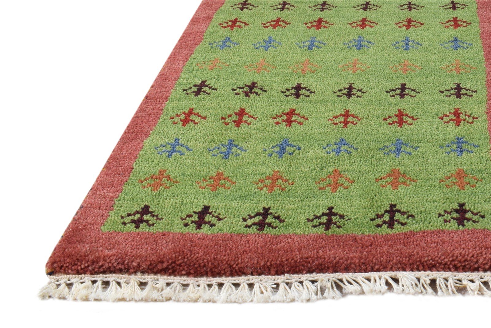 Wool Green Rug 1' X 2' Modern Hand Knotted French Floral Small Carpet 