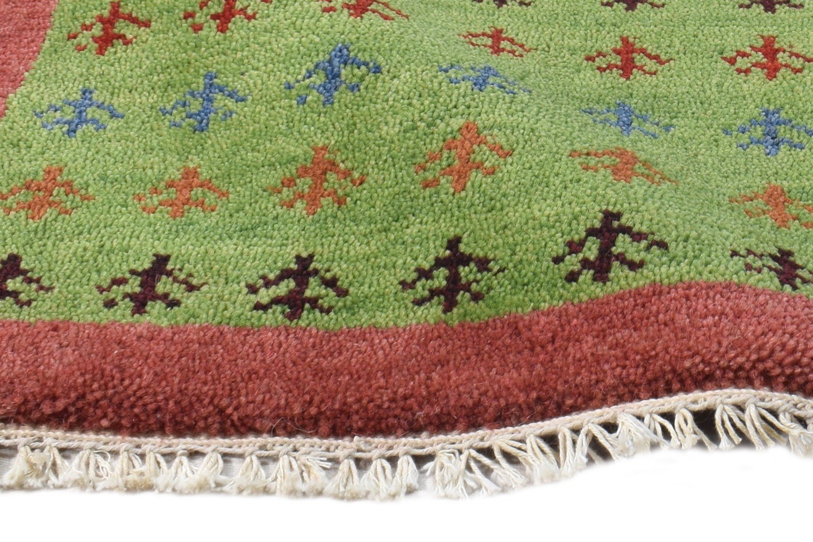 Wool Green Rug 1' X 2' Modern Hand Knotted French Floral Small Carpet 