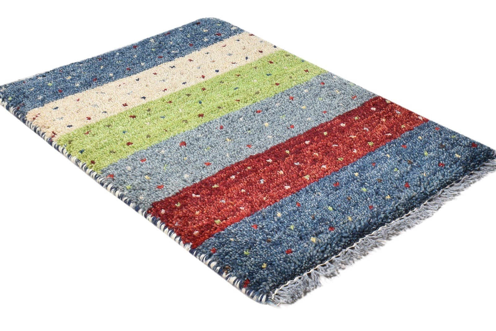 1X2 Rug Wool Multi Color Southwestern Hand Knotted Gabbeh Striped Small Carpet 