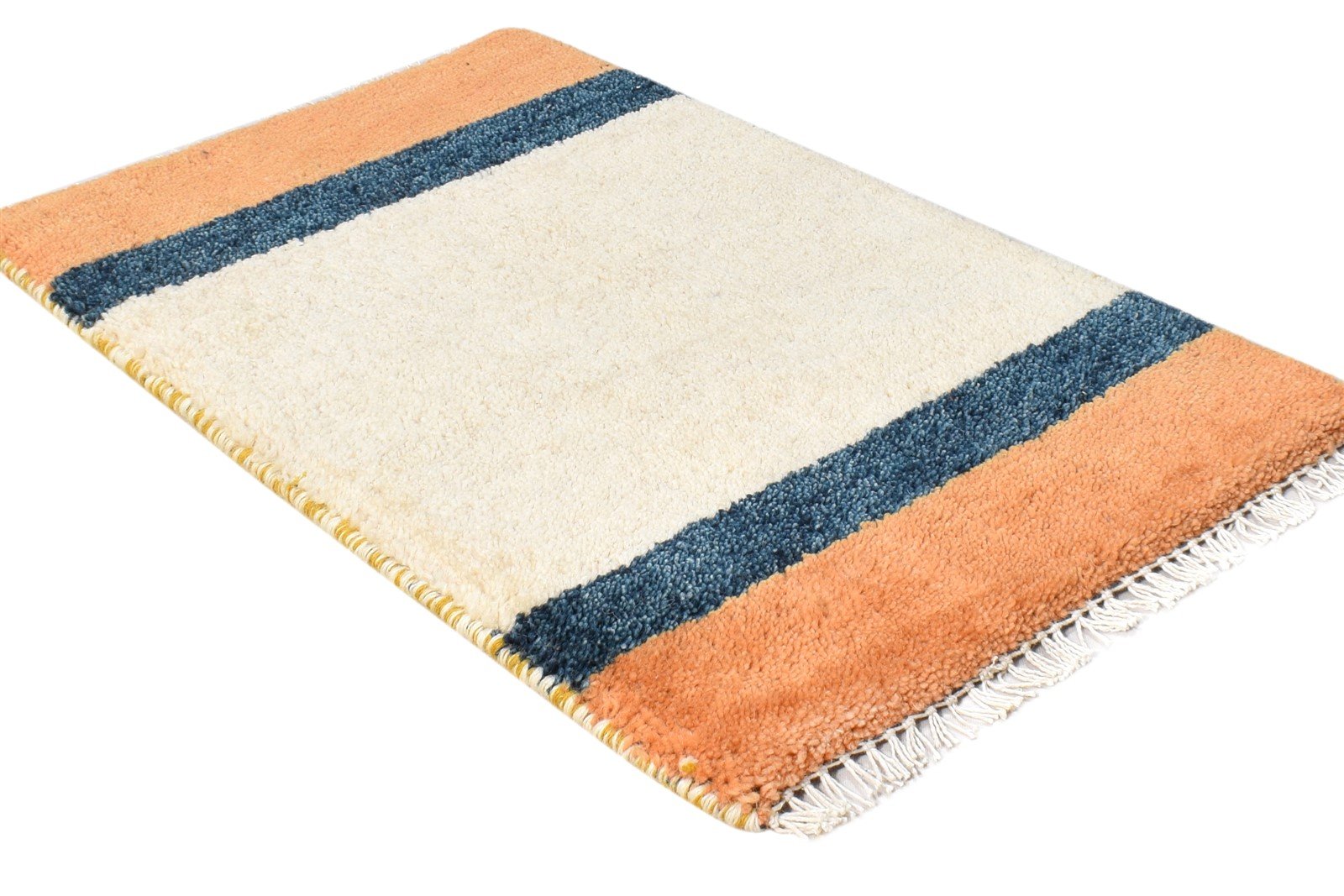 Beige Wool Rug 1' X 2' Southwestern Hand Knotted Gabbeh Striped Small Carpet 