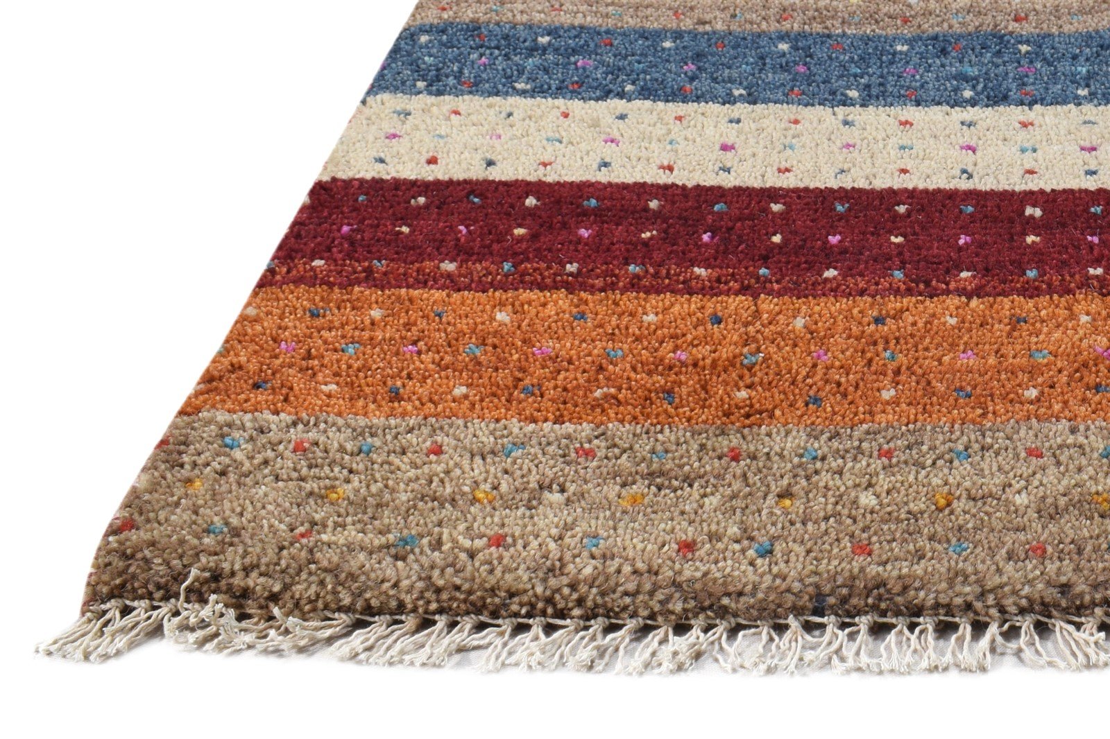 Wool Multi Color Rug 1X2 Southwestern Hand Knotted Gabbeh Striped Small Carpet 