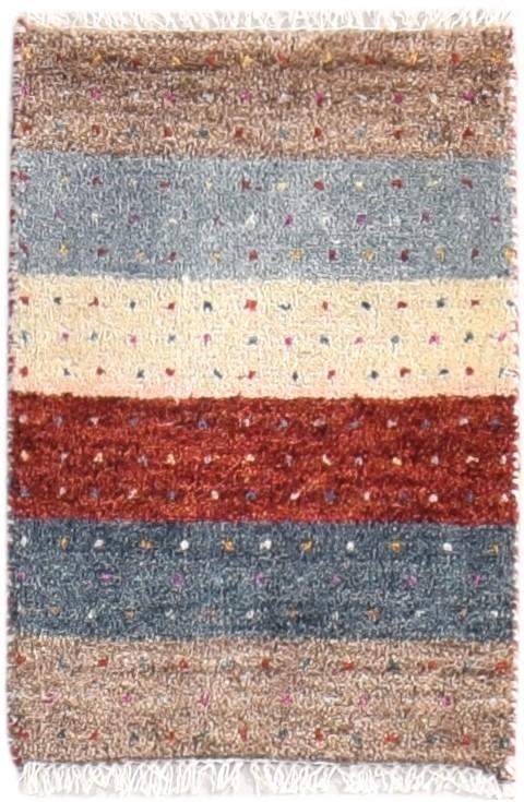 Hand Knotted Beige Wool Rug 1' X 2' Southwestern Gabbeh Striped Small Carpet 