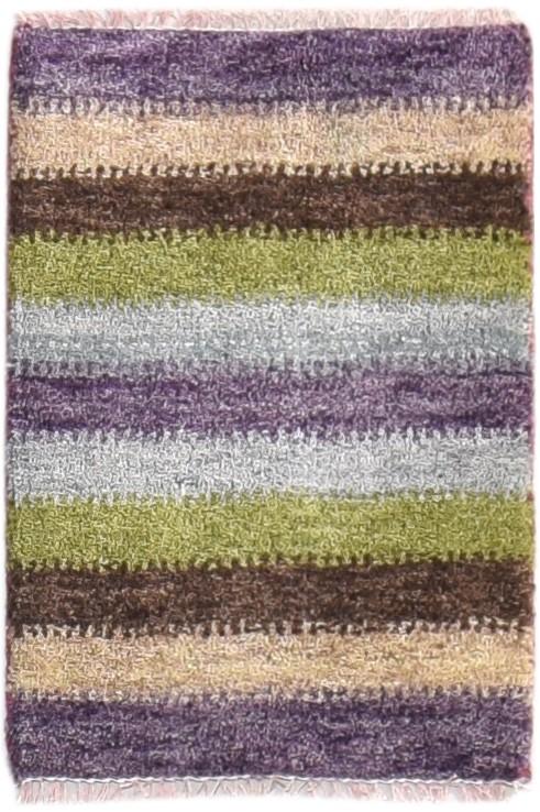 Purple Wool Rug 1' X 2' Southwestern Hand Knotted Gabbeh Striped Small Carpet 