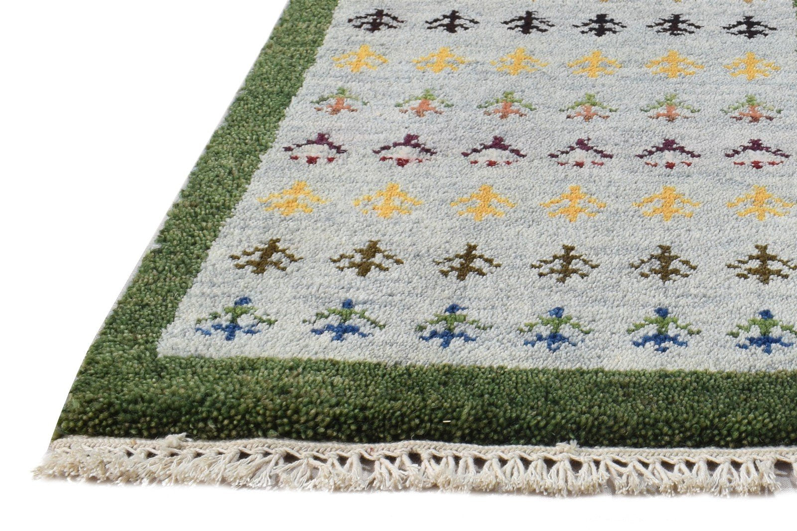 Grey Wool Rug 1' X 2' Modern Hand Knotted French Floral Small Carpet 