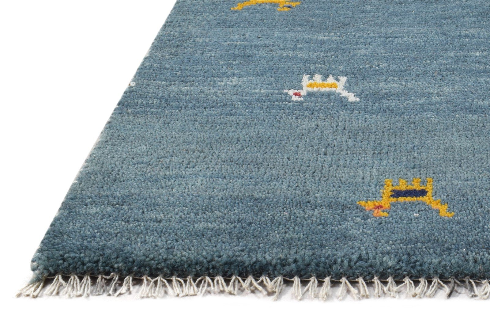 Blue Wool Rug 1' X 2' Southwestern Hand Knotted American Tribal Small Carpet 