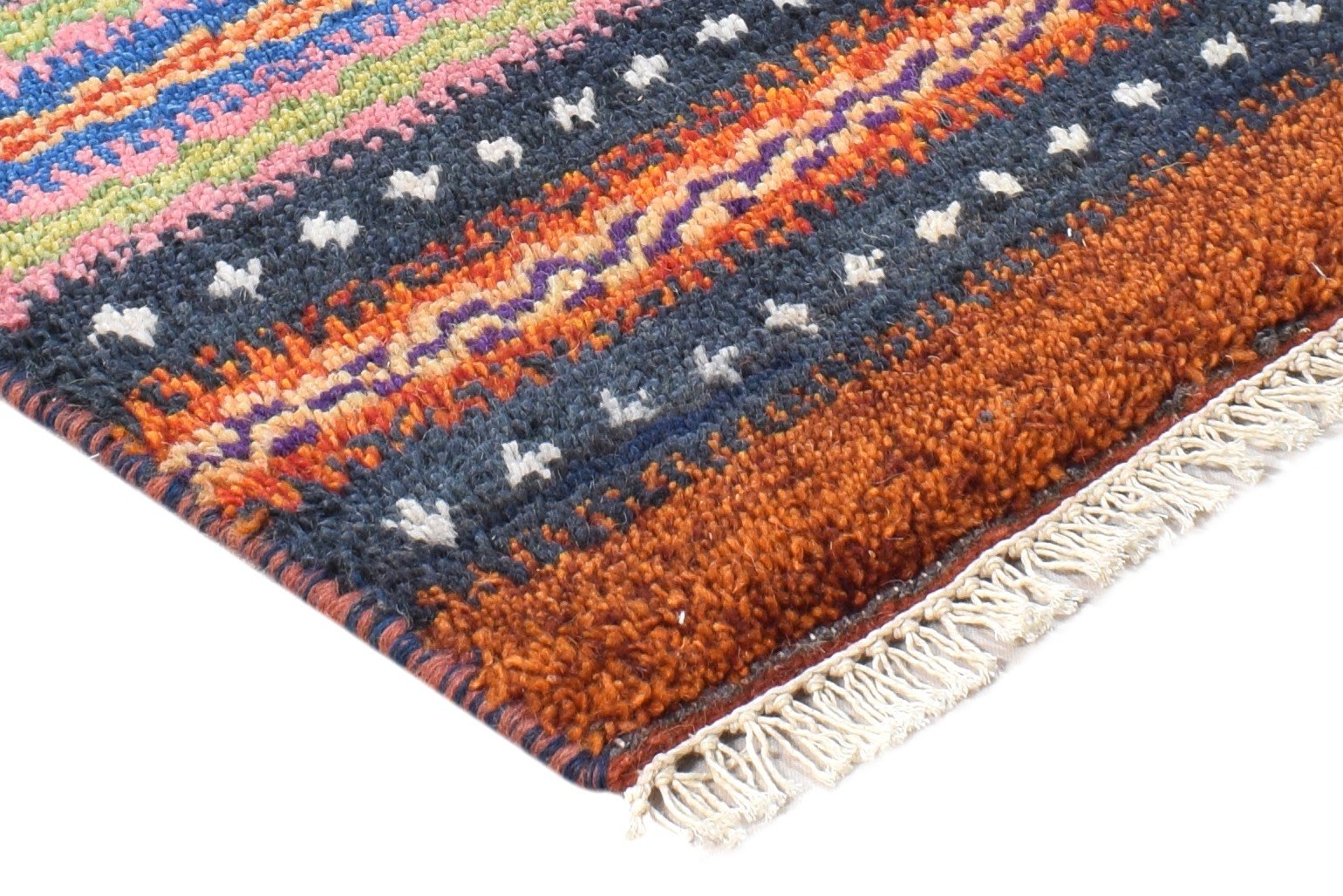 Wool Rust Rug 1' X 2' Southwestern Hand Knotted Gabbeh Striped Small Carpet 