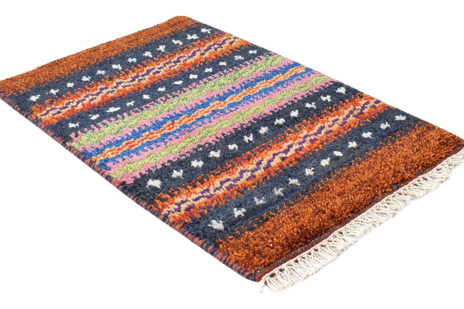 Wool Rust Rug 1' X 2' Southwestern Hand Knotted Gabbeh Striped Small Carpet 