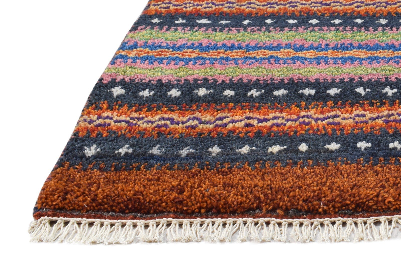 Wool Rust Rug 1' X 2' Southwestern Hand Knotted Gabbeh Striped Small Carpet 