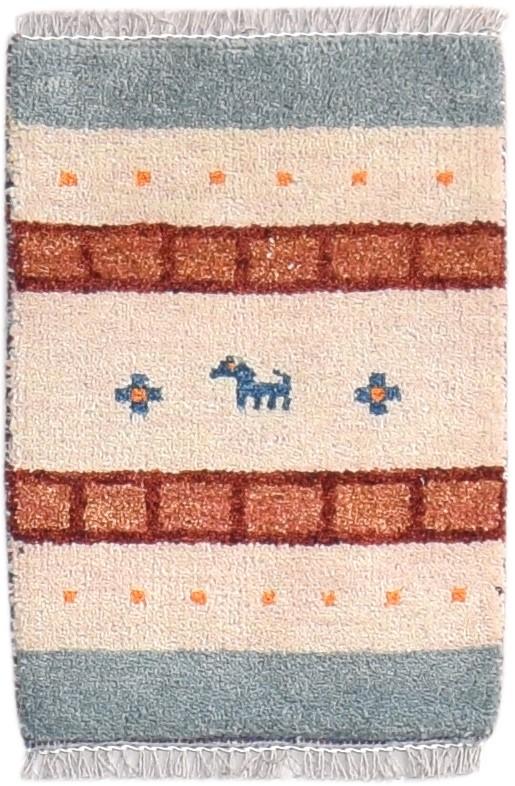 Hand Knotted Beige Wool Rug 1' X 2' Southwestern American Tribal Small Carpet 