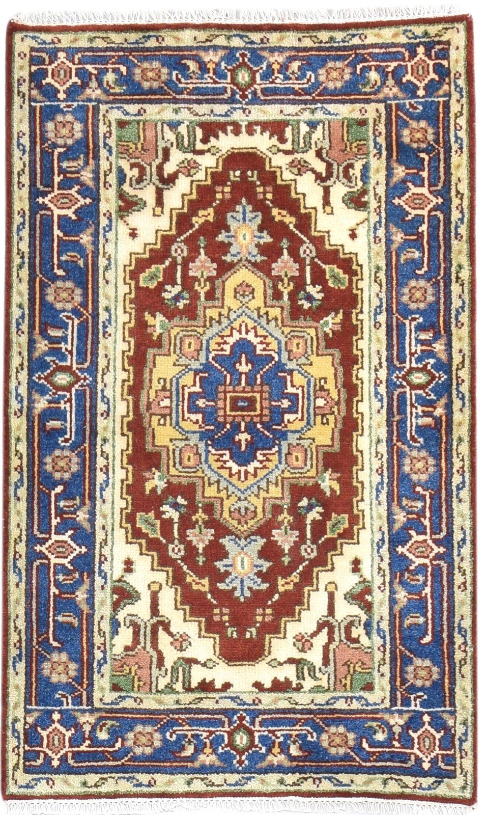 Wool Red Rug 3' X 5' Persien Hand Knotted Heriz-Indian Oriental Room Size Carpet 