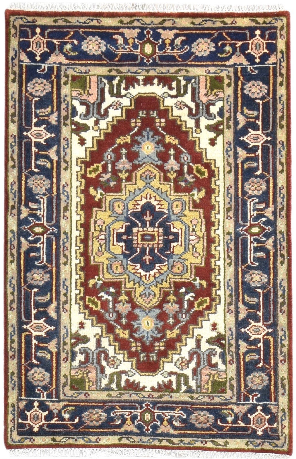 Hand Knotted Red Wool Rug 3' X 5' Persien Heriz-Indian Oriental Room Size Carpet 