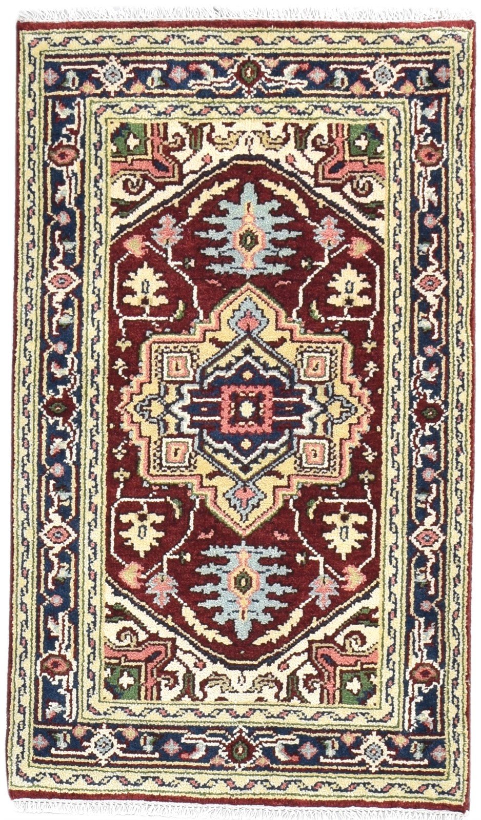 Hand Knotted Red Wool Rug 3' X 5' Persien Heriz-Indian Oriental Small Carpet 