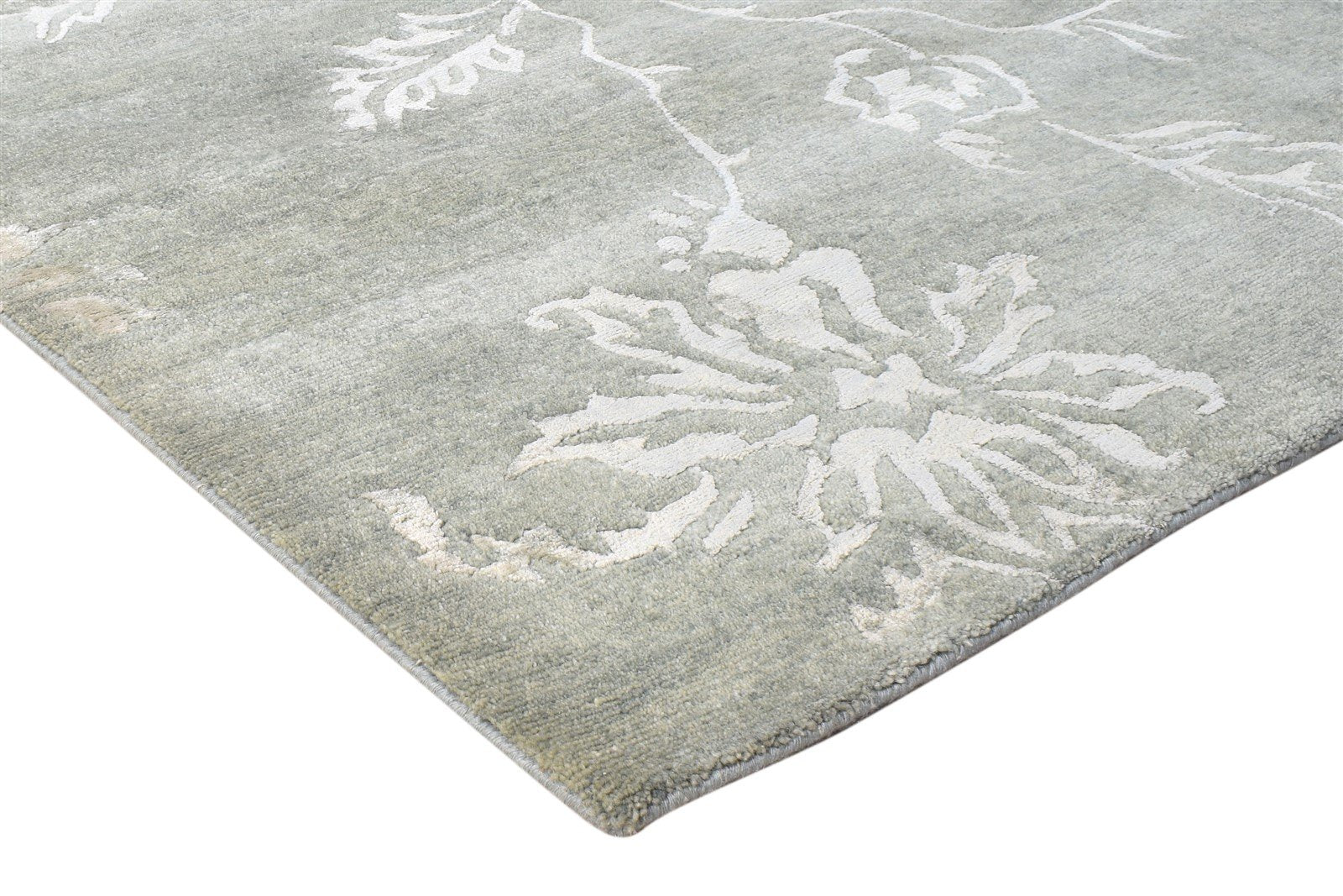 6' X 9' Rug Wool / Silk Grey Modern Hand Knotted French Floral Large Carpet 