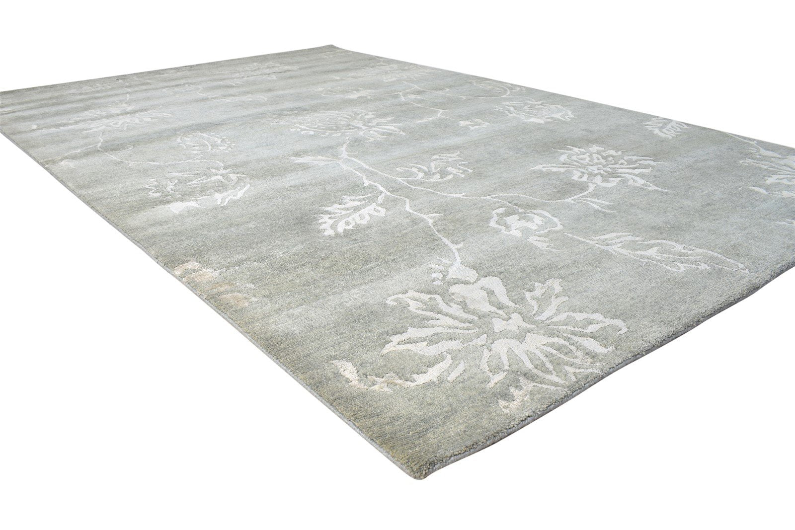 6' X 9' Rug Wool / Silk Grey Modern Hand Knotted French Floral Large Carpet 