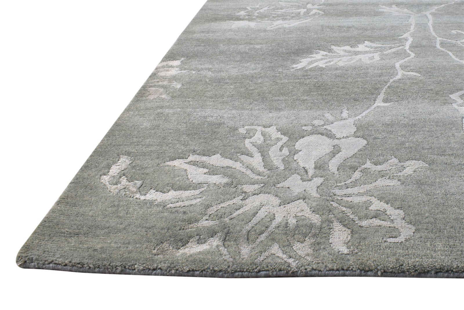 6' X 9' Rug Wool / Silk Grey Modern Hand Knotted French Floral Large Carpet 