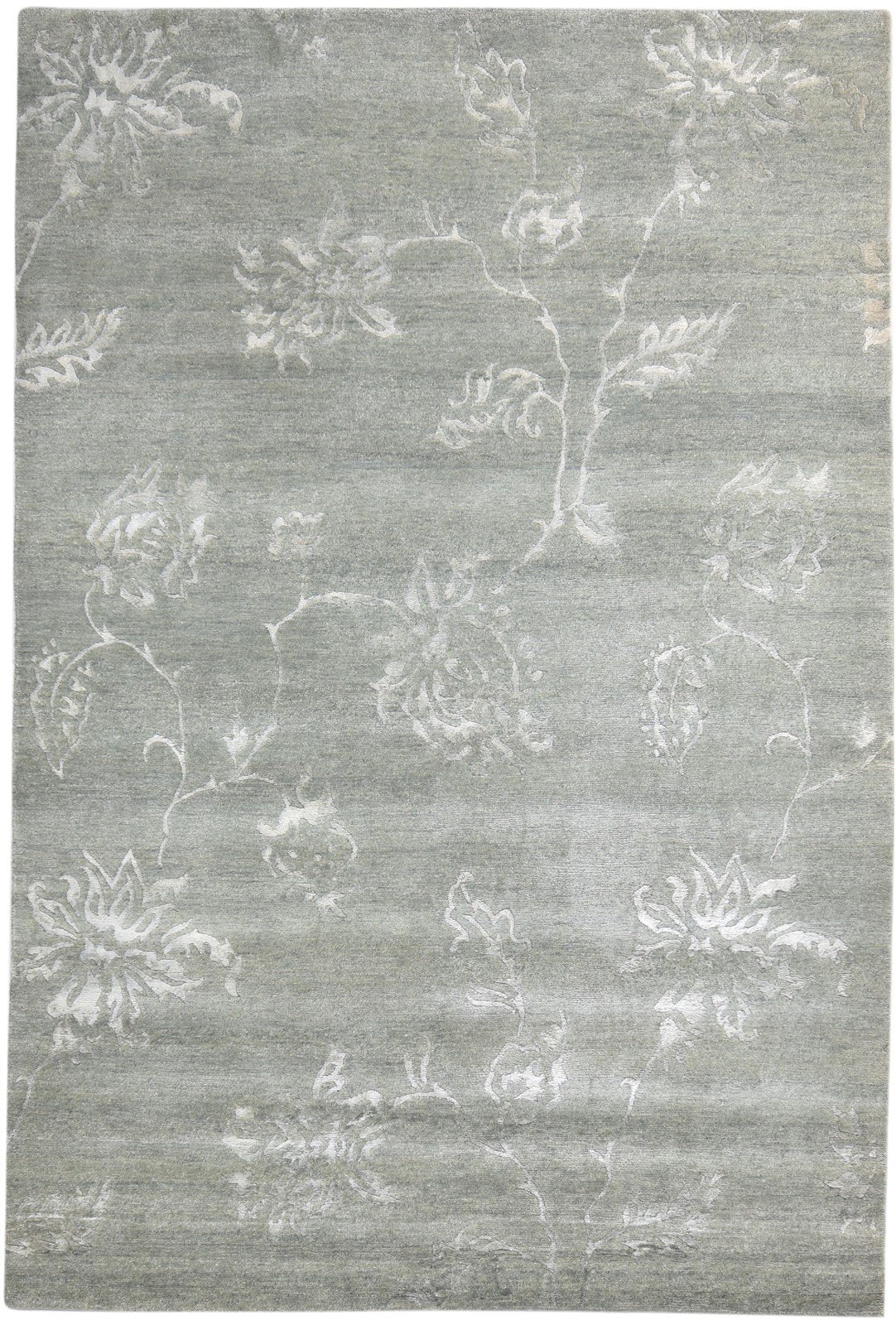 6' X 9' Rug Wool / Silk Grey Modern Hand Knotted French Floral Large Carpet 