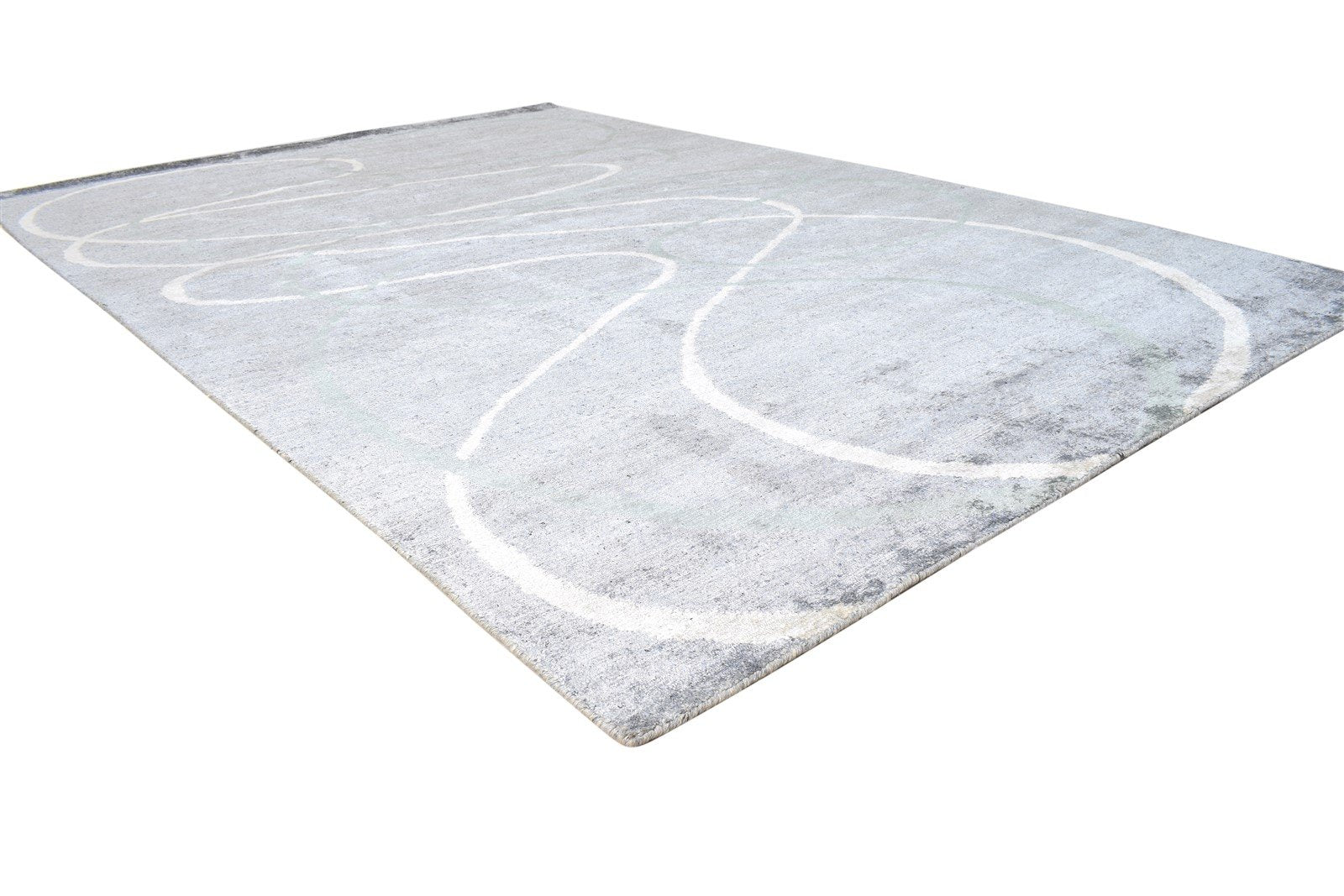 Grey Silk Rug 6' X 9' Modern Hand Knotted American Abstract Room Size Carpet 