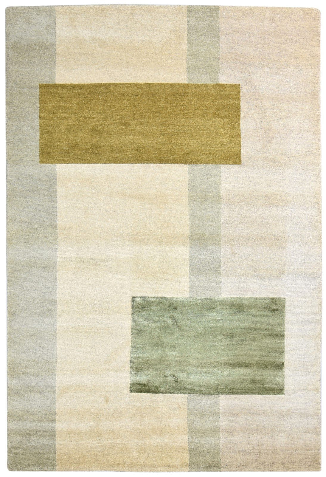 Wool / Silk Beige Rug 6X9 Modern Hand Knotted American Abstract Room Size 