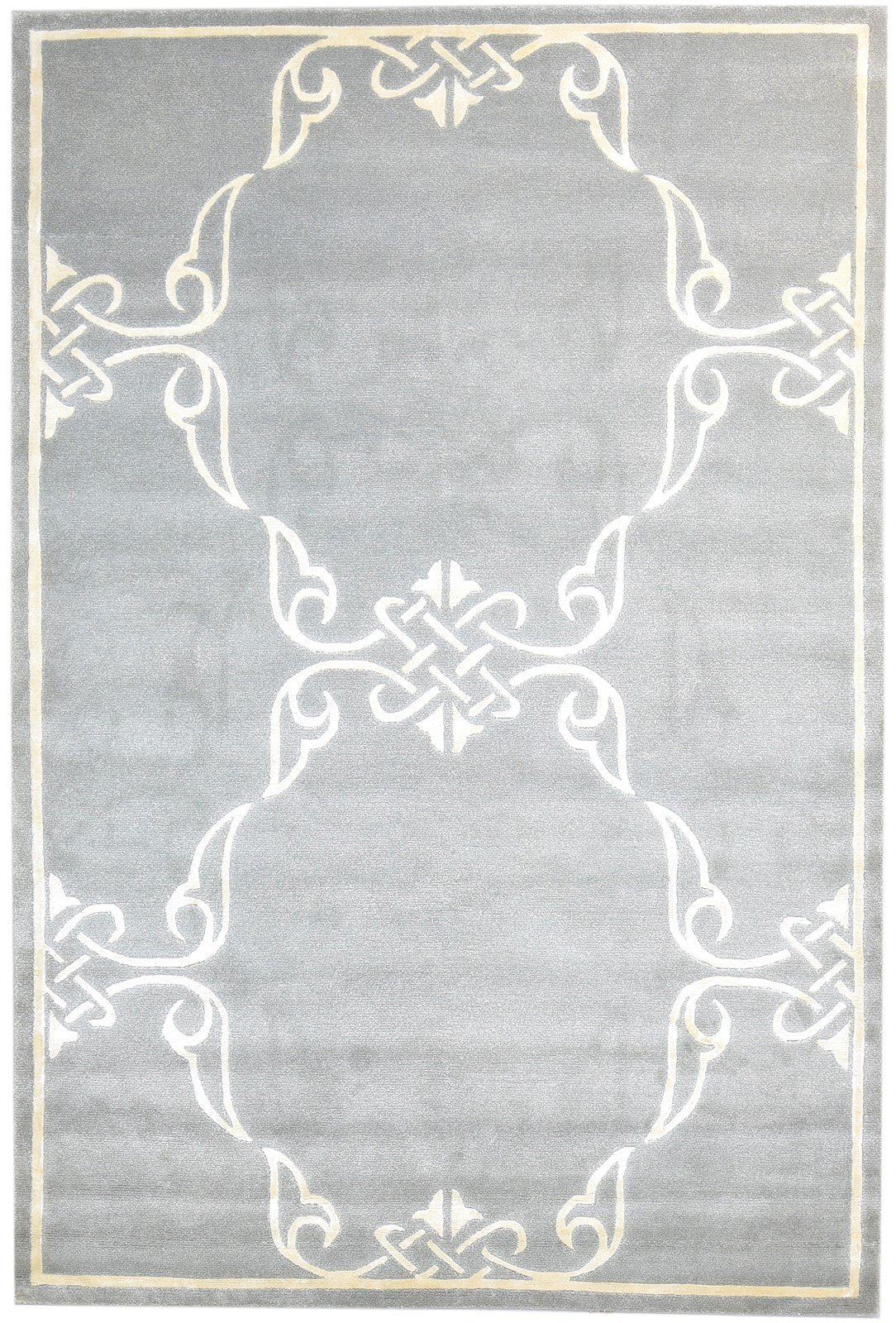 6X9 Rug Wool / Silk Grey Modern Hand Knotted Moroccan Trellis Room Size Carpet 