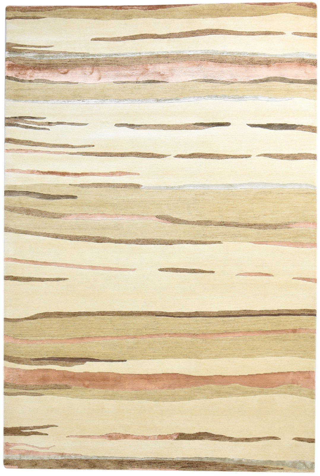 Hand Knotted Beige Wool / Silk Rug 6X9 Modern American Abstract Room Size 