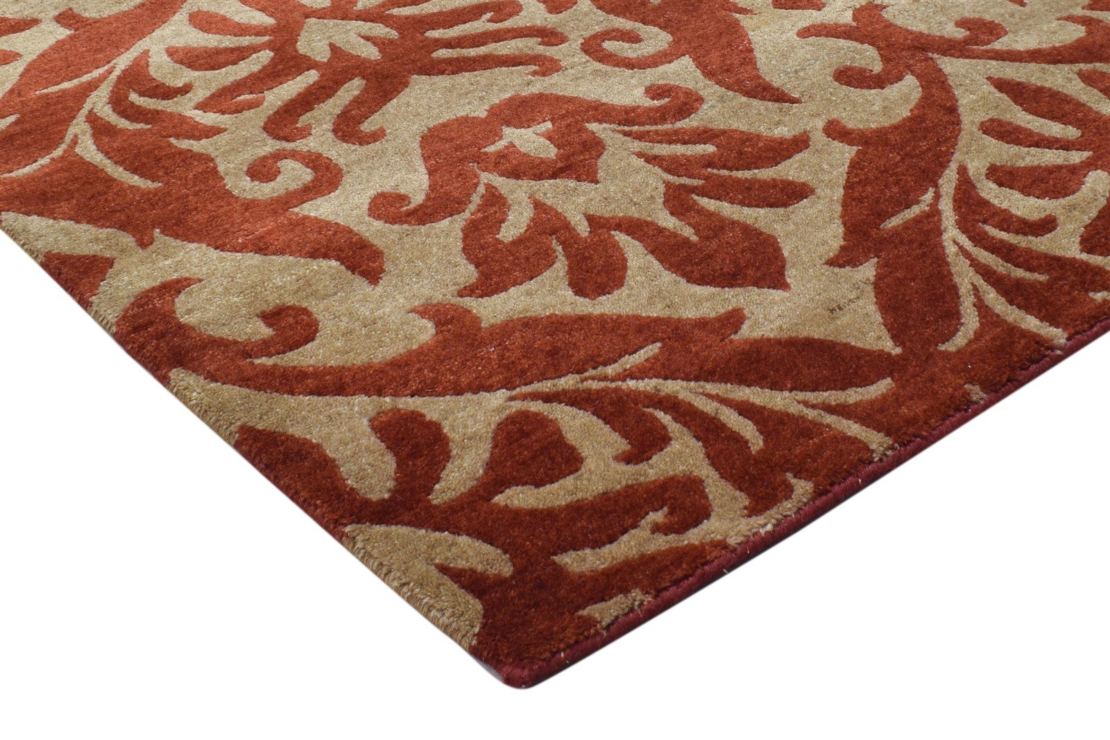 Rust Wool Rug 6' X 9' Modern Hand Knotted European Damask Large Carpet 