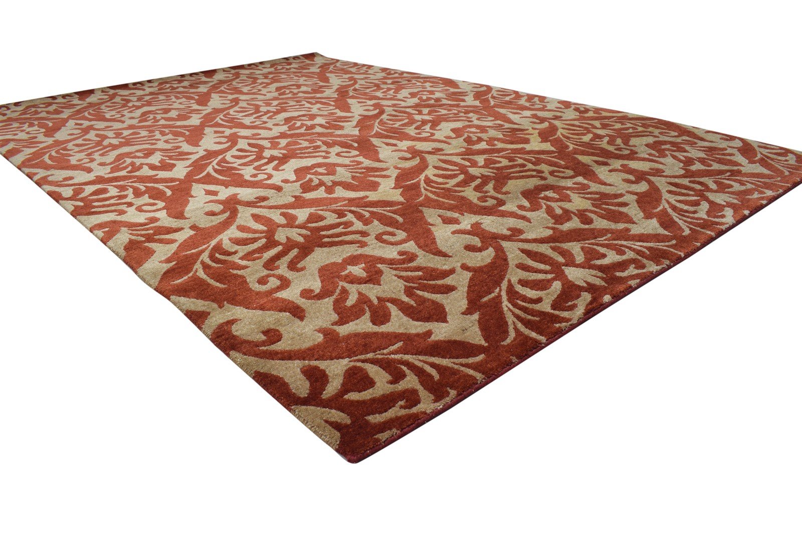 Rust Wool Rug 6' X 9' Modern Hand Knotted European Damask Large Carpet 