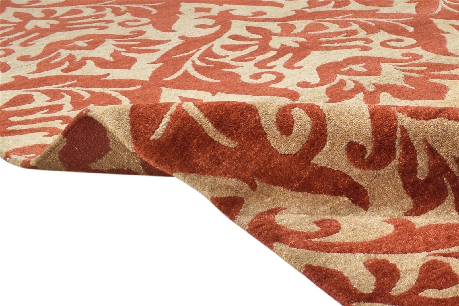 Rust Wool Rug 6' X 9' Modern Hand Knotted European Damask Large Carpet 