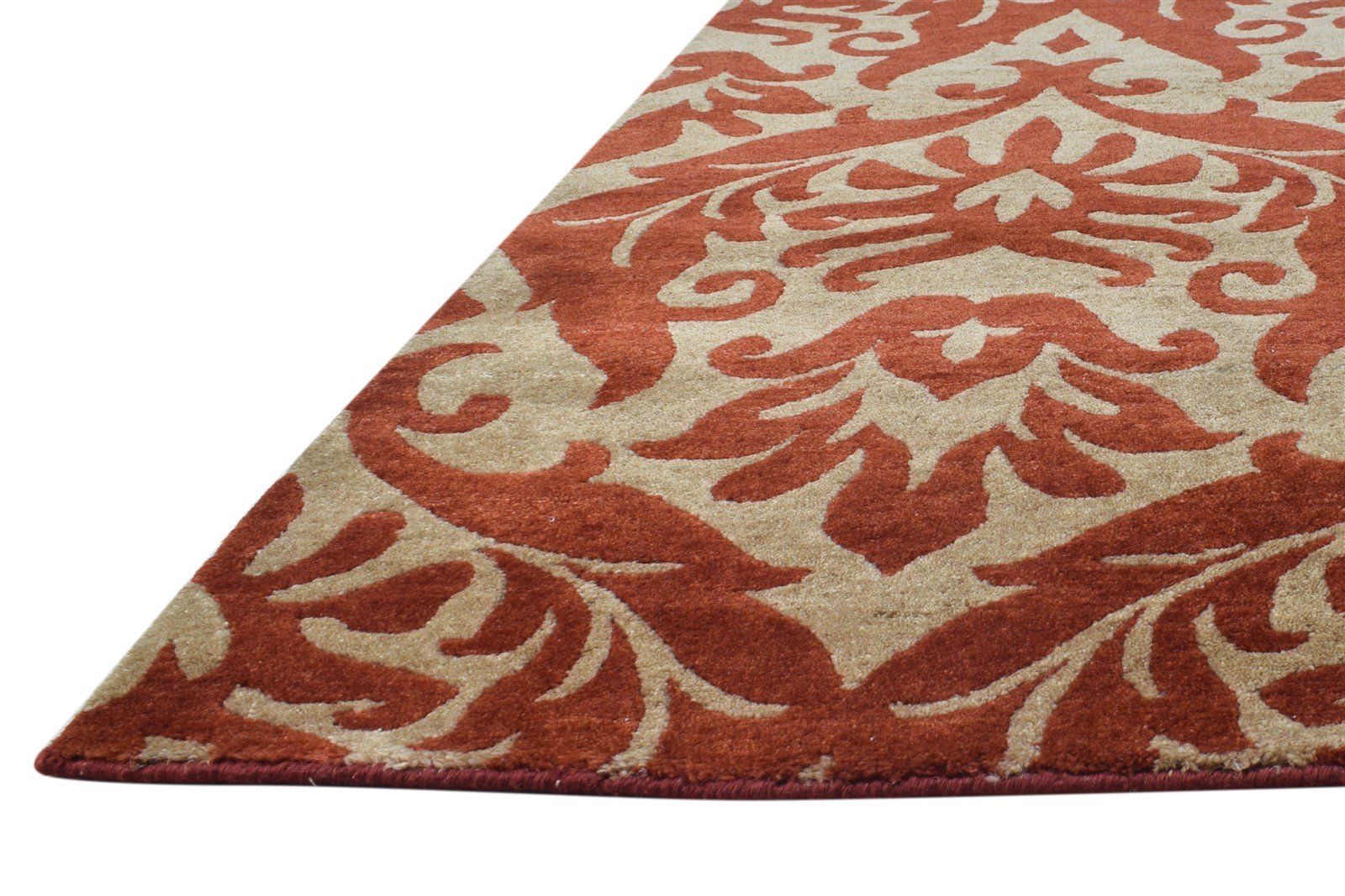 Rust Wool Rug 6' X 9' Modern Hand Knotted European Damask Large Carpet 