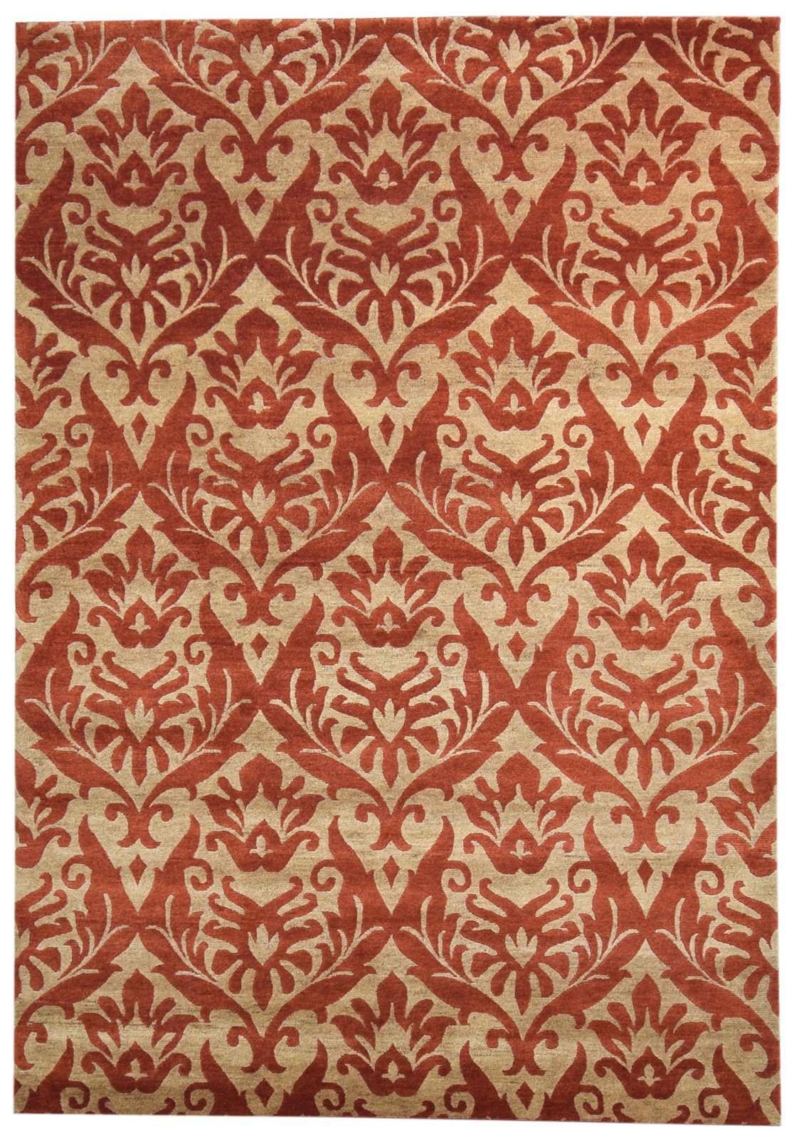 Rust Wool Rug 6' X 9' Modern Hand Knotted European Damask Large Carpet 