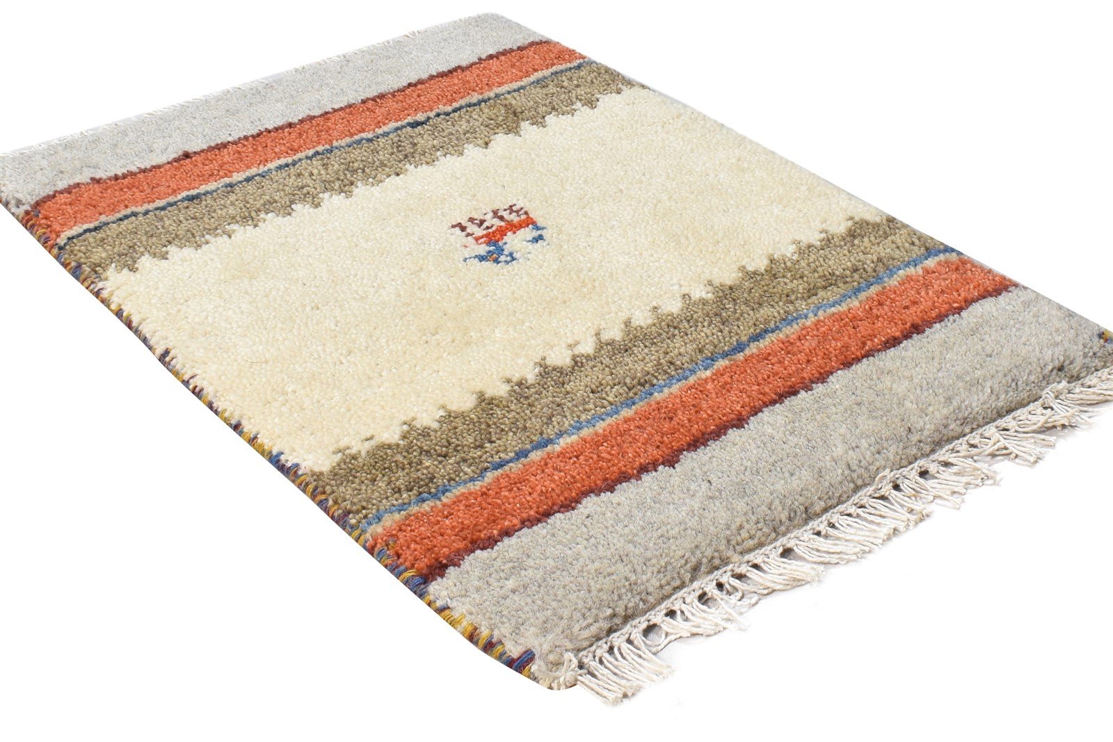 Wool Beige Rug 1' X 2' Southwestern Hand Knotted Gabbeh Tribal Small Carpet 