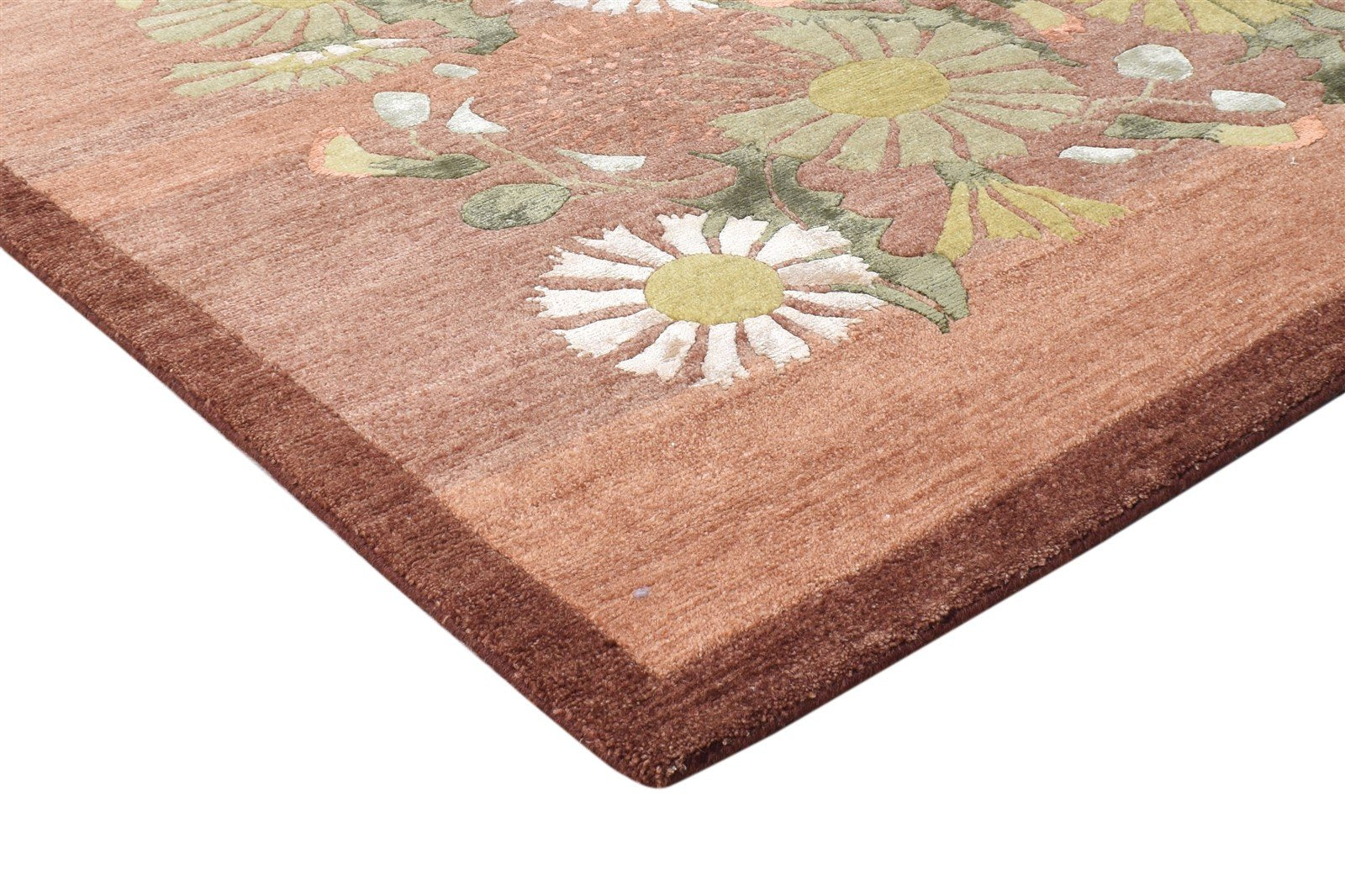 Rust Wool / Silk Rug 6' X 9' Modern Hand Knotted French Floral Room Size Carpet 