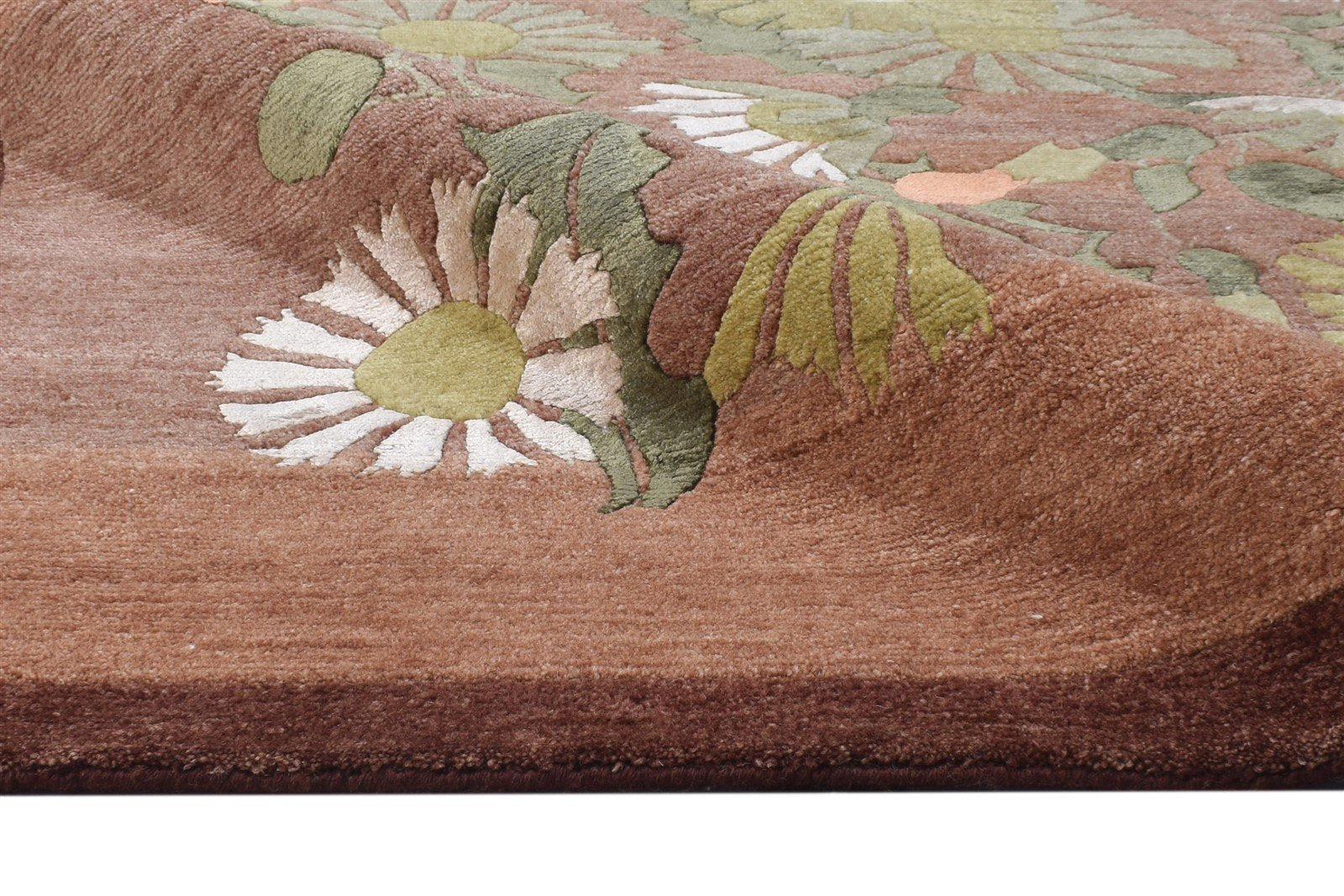 Rust Wool / Silk Rug 6' X 9' Modern Hand Knotted French Floral Room Size Carpet 