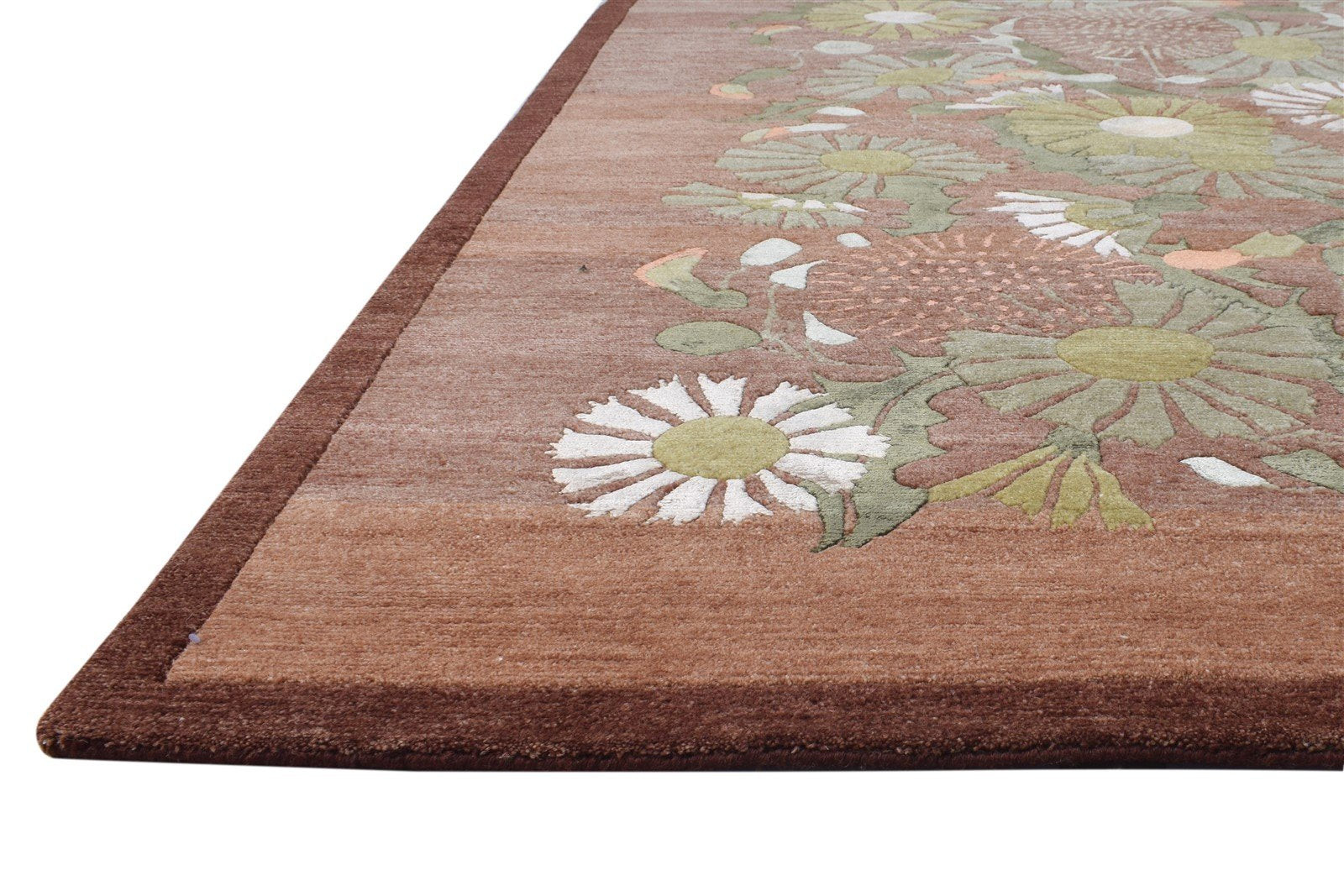 Rust Wool / Silk Rug 6' X 9' Modern Hand Knotted French Floral Room Size Carpet 