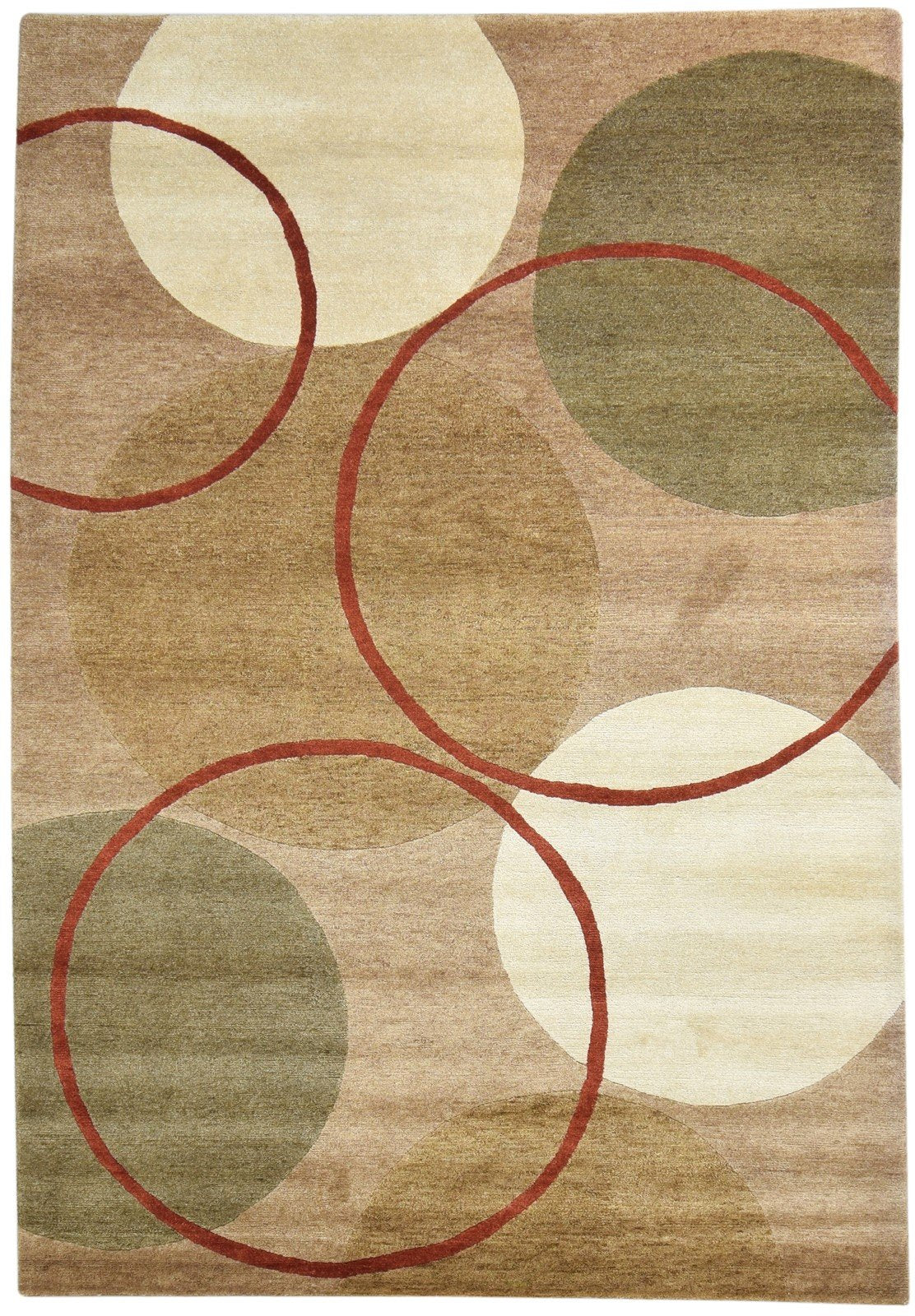 Hand Knotted Brown Wool Rug 6' X 9' Modern European Circles Room Size Carpet 