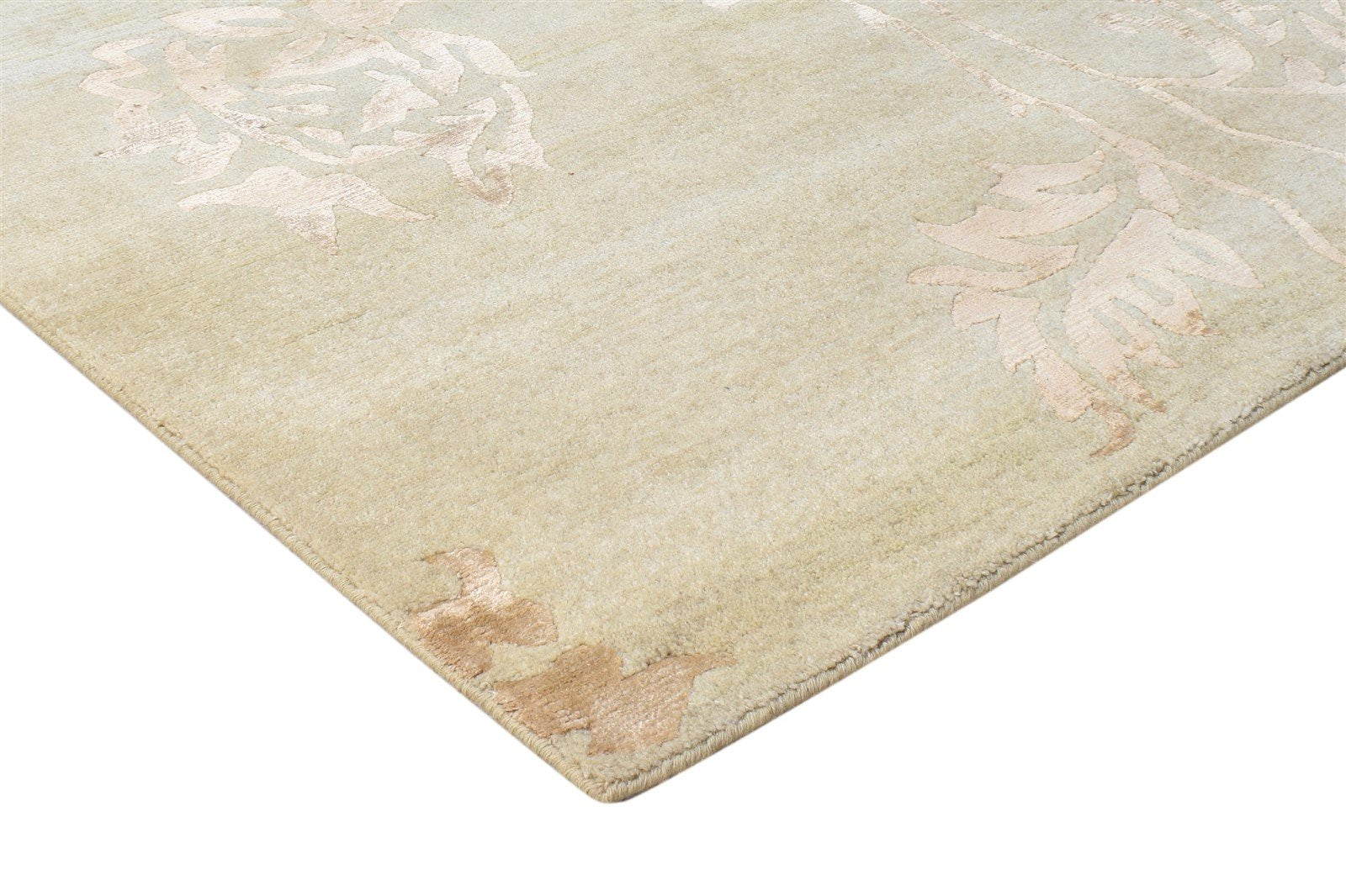 Wool / Silk Beige Rug 6X9 Modern Hand Knotted French Floral Room Size Carpet 