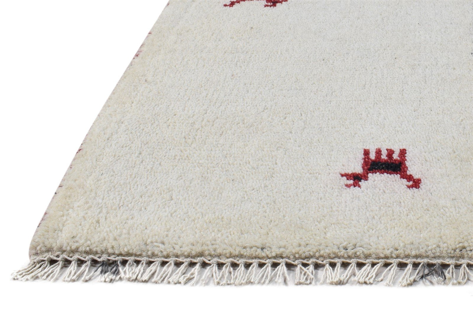 Hand Knotted Cream Wool Rug 1' X 2' Southwestern Gabbeh Tribal Small Carpet 