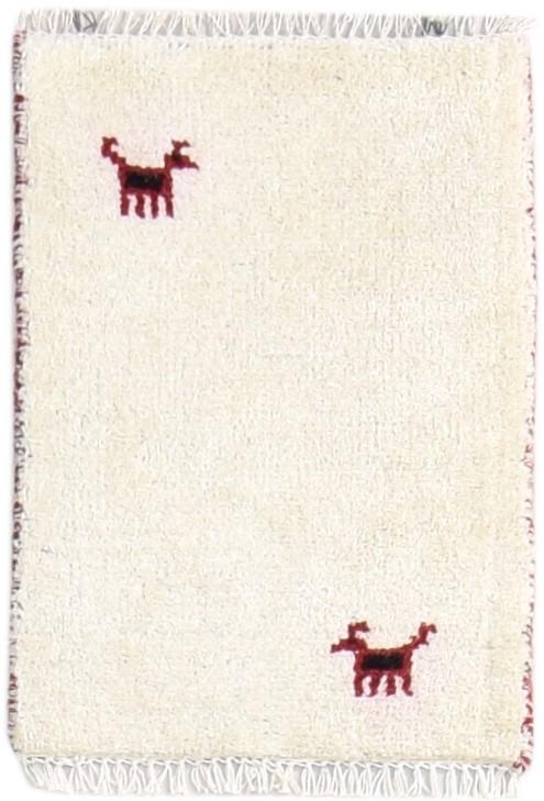 Hand Knotted Cream Wool Rug 1' X 2' Southwestern Gabbeh Tribal Small Carpet 