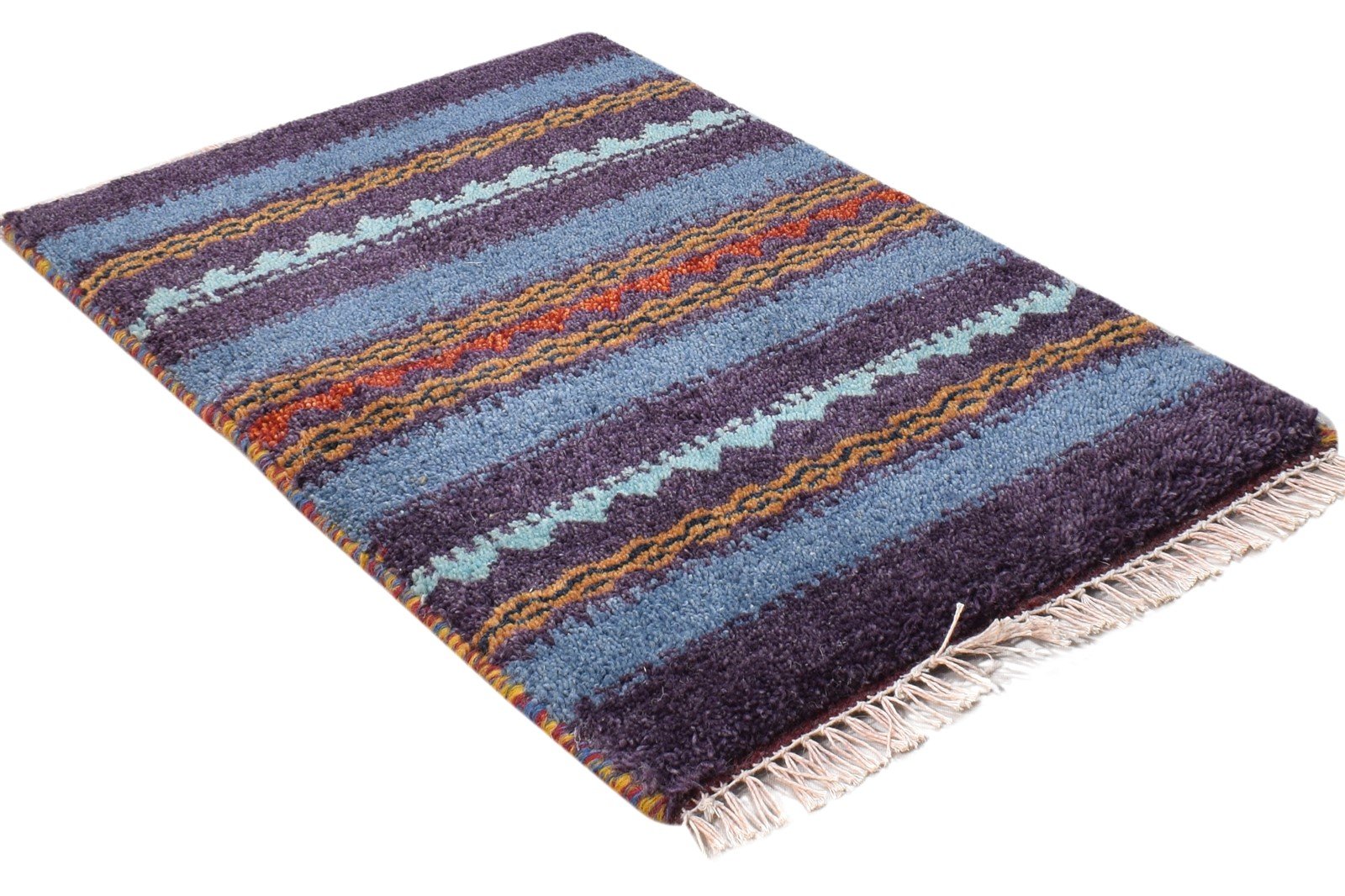 Blue Wool Rug 1' X 2' Southwestern Hand Knotted Gabbeh Tribal Small Carpet 