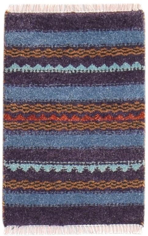 Blue Wool Rug 1' X 2' Southwestern Hand Knotted Gabbeh Tribal Small Carpet 