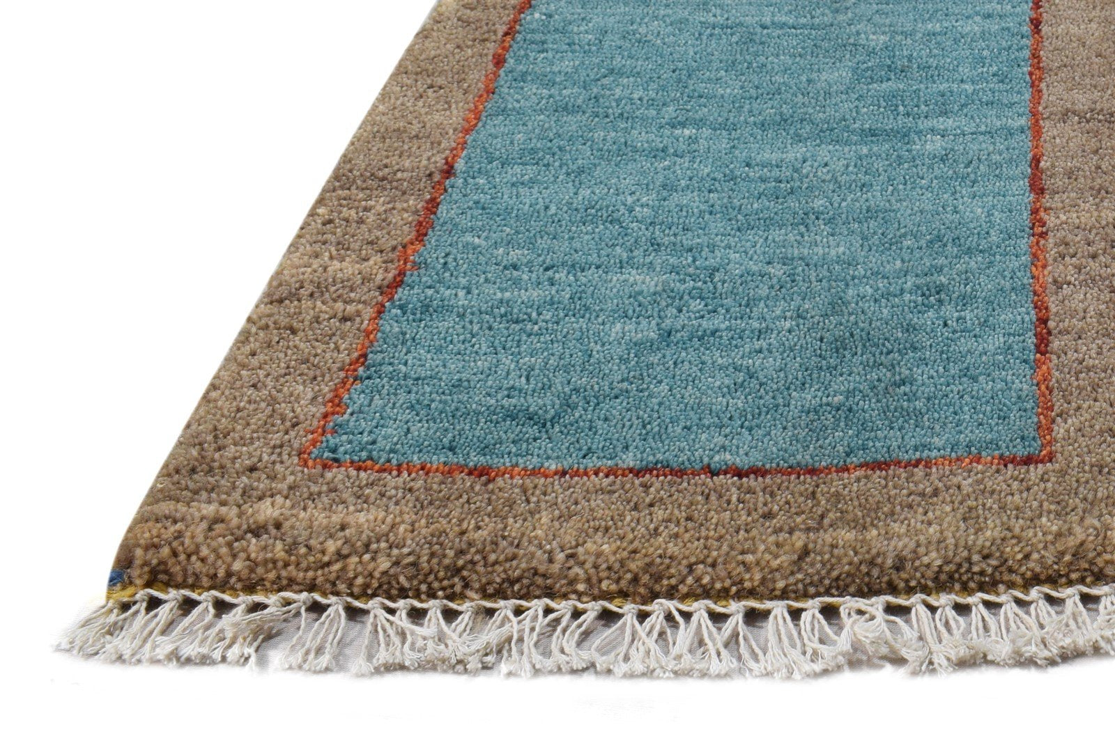 Hand Knotted Blue Wool Rug 1' X 2' Modern Scandinavian Bordered Small Carpet 