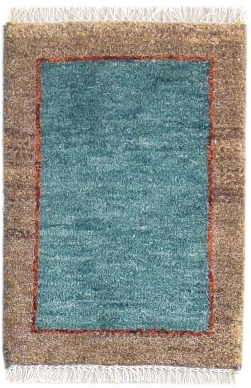 Hand Knotted Blue Wool Rug 1' X 2' Modern Scandinavian Bordered Small Carpet 