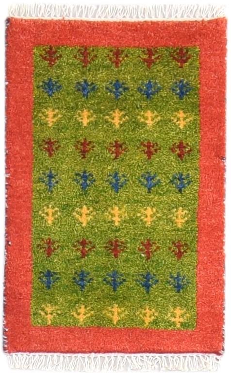 Wool Green Rug 1' X 2' Southwestern Hand Knotted Gabbeh Tribal Small Carpet 