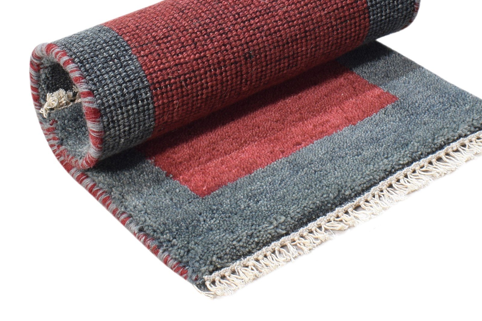 Wool Red Rug 1' X 2' Modern Hand Knotted Scandinavian Bordered Small Carpet 