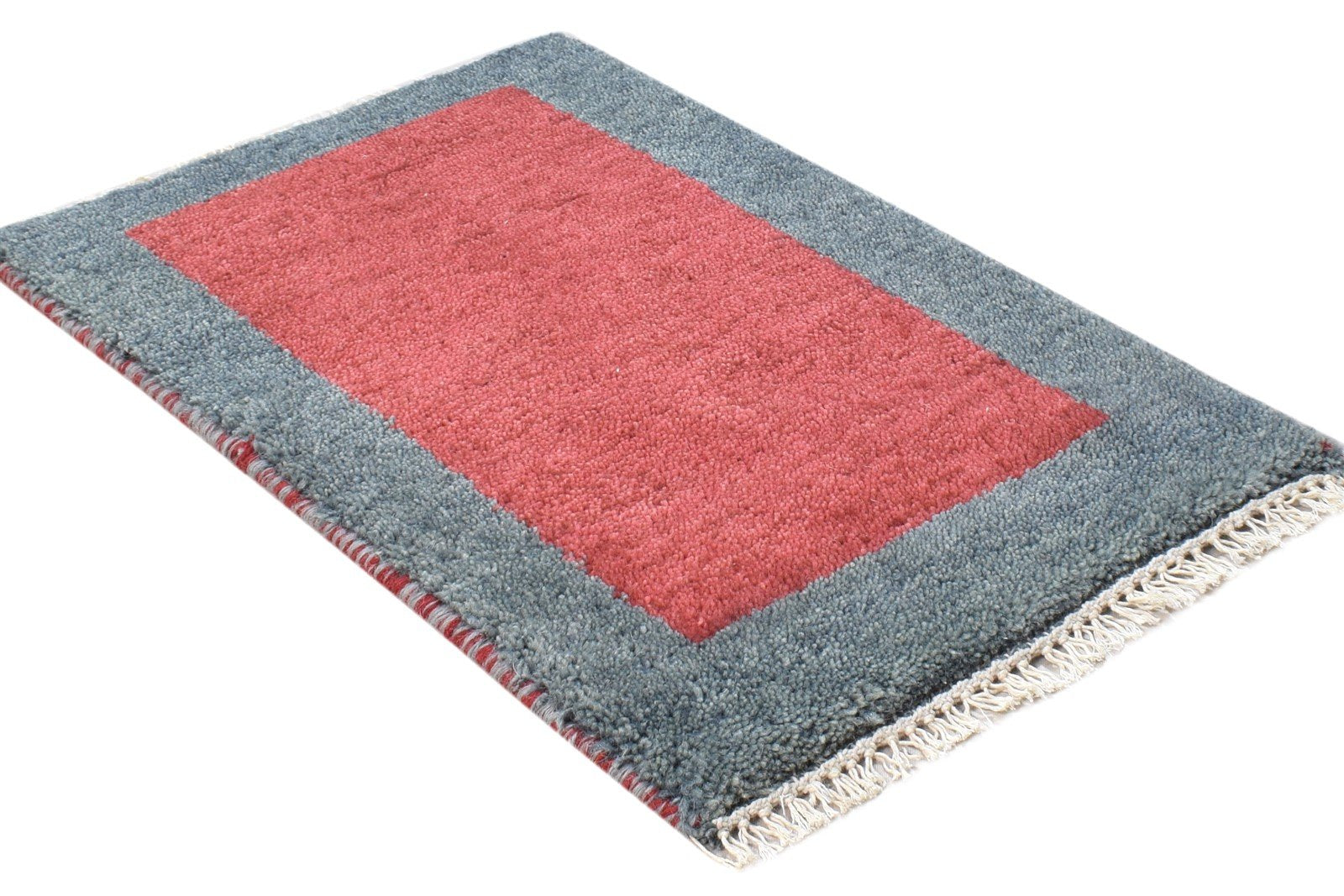 Wool Red Rug 1' X 2' Modern Hand Knotted Scandinavian Bordered Small Carpet 