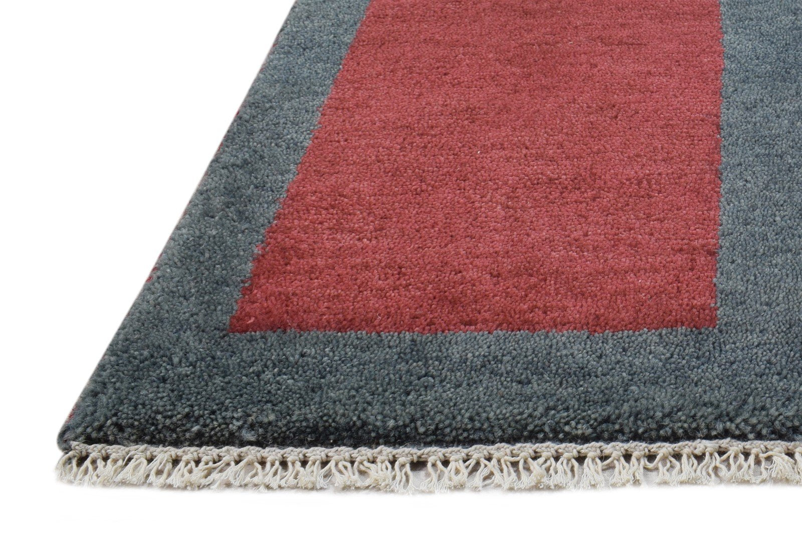 Wool Red Rug 1' X 2' Modern Hand Knotted Scandinavian Bordered Small Carpet 