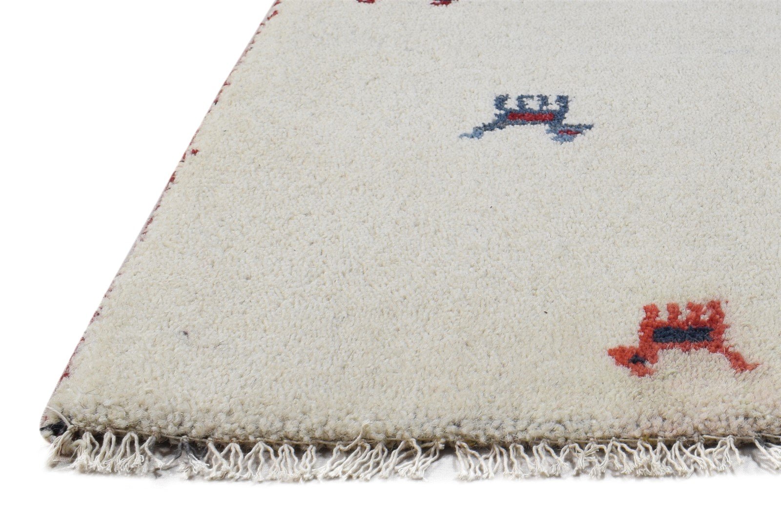 Hand Knotted Off-White Wool Rug 1' X 2' Southwestern Gabbeh Tribal Small Carpet 